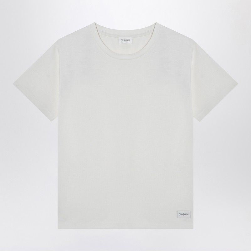 SAINT LAURENT Women’s Classic Logo Patch White T-Shirt