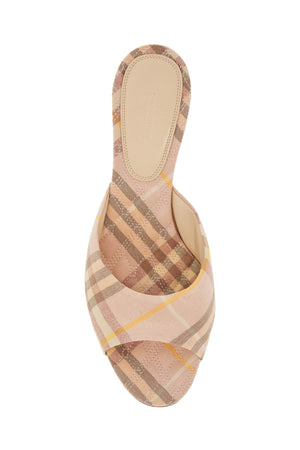 BURBERRY Elegant Check Linen Flat Sandals with 6.5 cm Heel