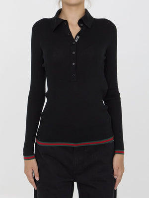 GUCCI Tight Fit Cashmere and Silk Jumper with Polo Collar