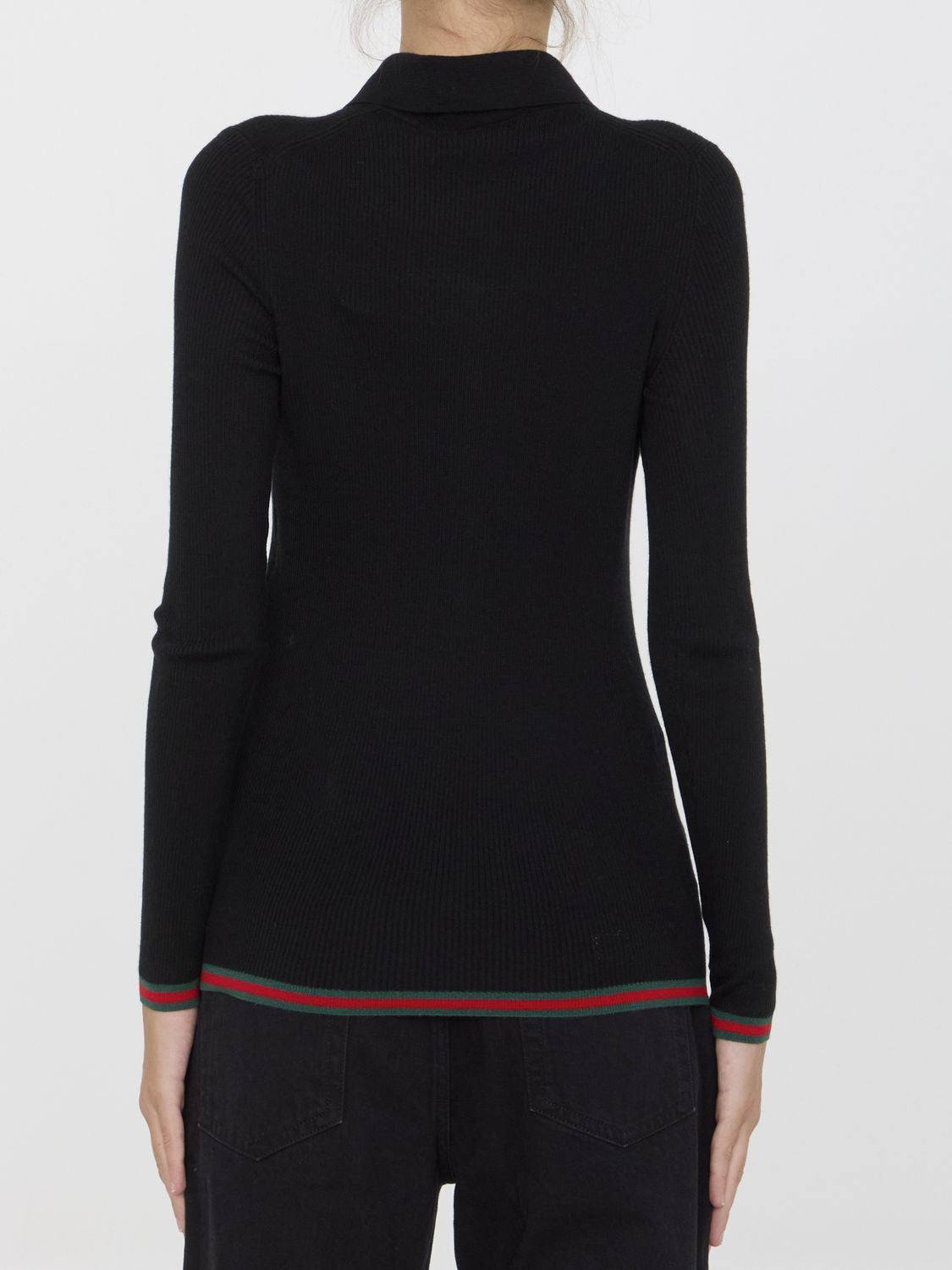 GUCCI Tight Fit Cashmere and Silk Jumper with Polo Collar