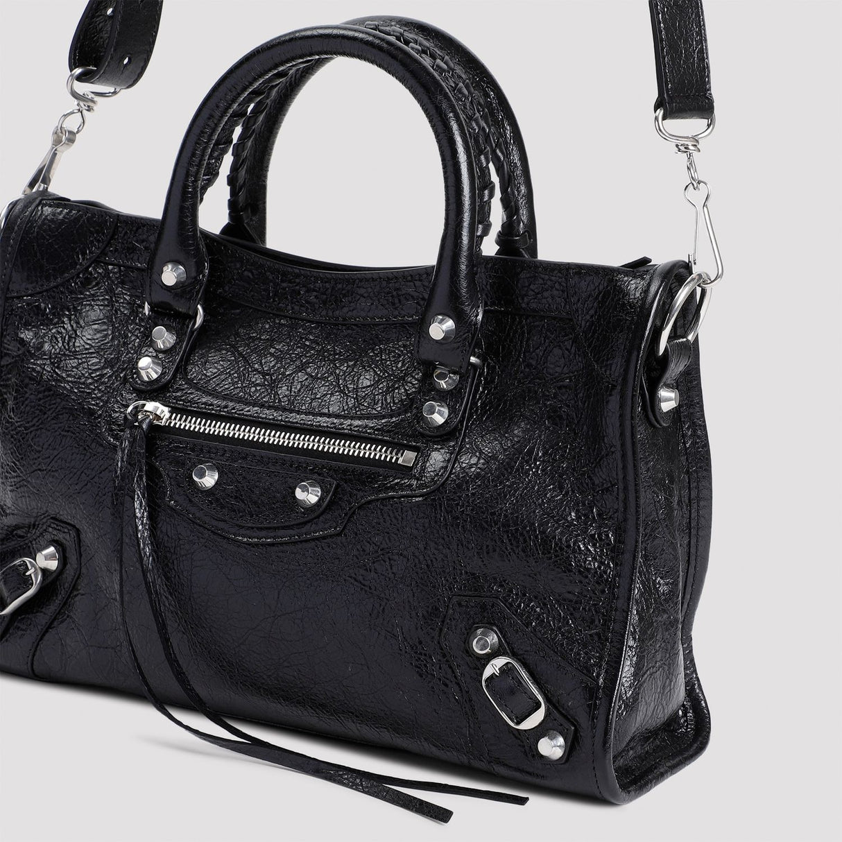 BALENCIAGA Elegant City Mini Handbag - Black Calf Leather, 30x19x10 cm