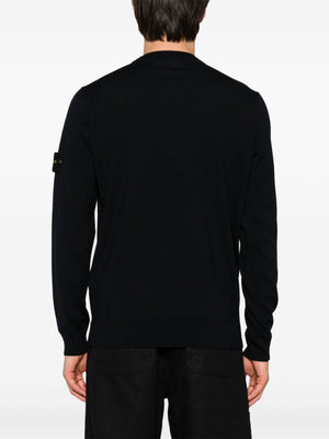 STONE ISLAND Navy Blue Wool Blend Crewneck Sweater