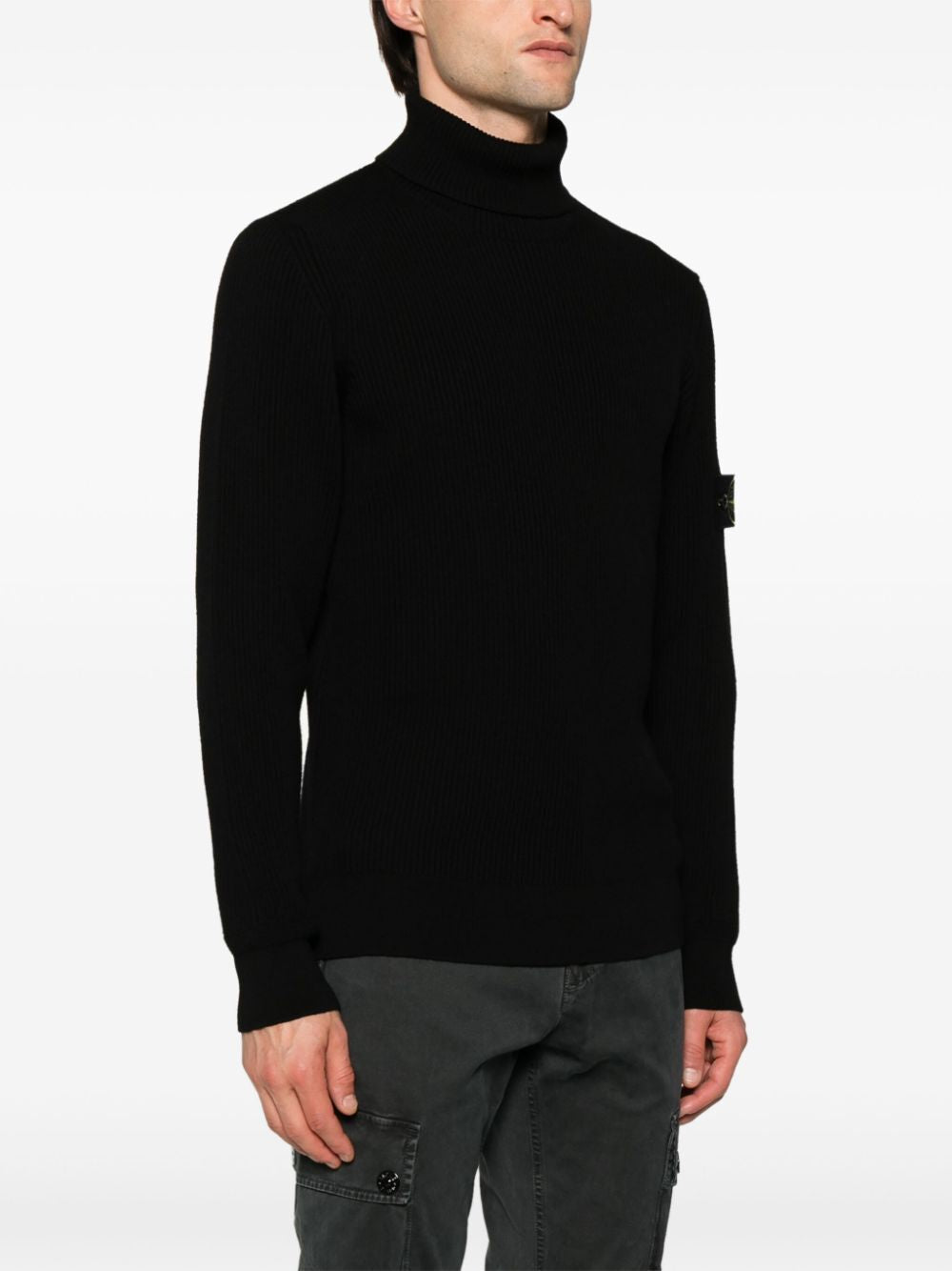 STONE ISLAND Black Wool Crewneck Sweater for Men