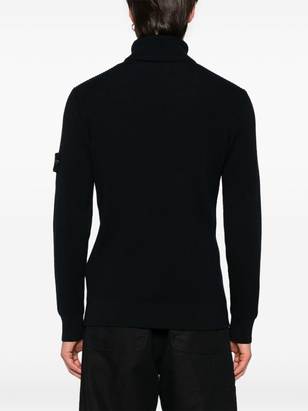 STONE ISLAND Navy Blue Wool Turtleneck Sweater