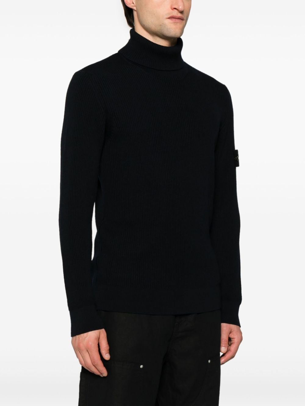 STONE ISLAND Navy Blue Wool Turtleneck Sweater