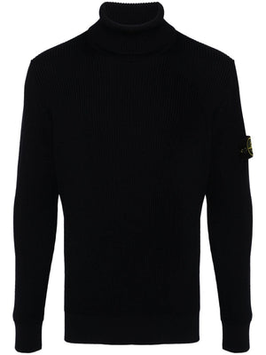 STONE ISLAND Navy Blue Wool Turtleneck Sweater