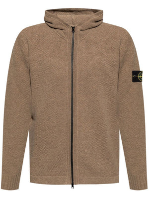 STONE ISLAND Men's Zip-Up Cardigan with Removable Logo Patch