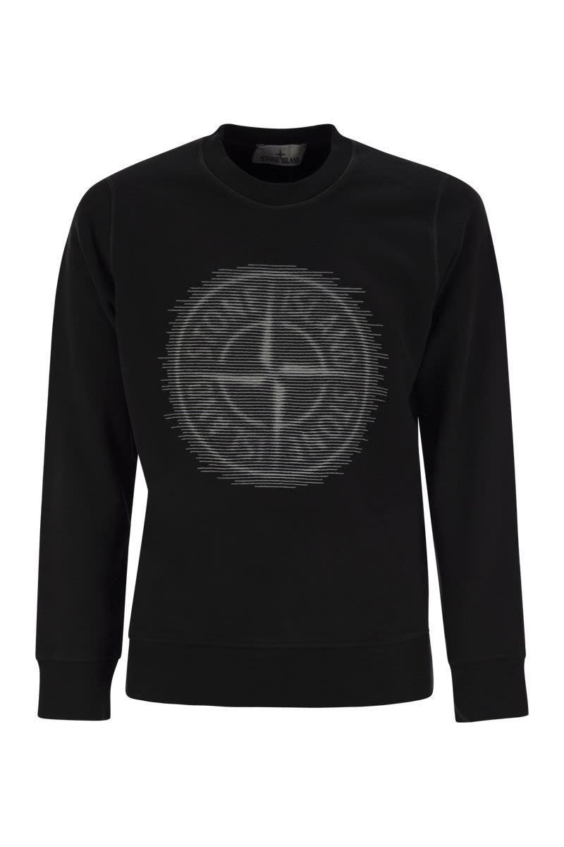 STONE ISLAND Men's Crew-Neck Sweatshirt with Optical Three Design