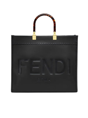 FENDI White Rice Calf Leather Medium Sunshine Tote for Women