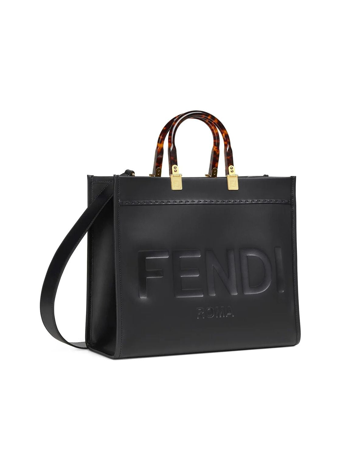 FENDI White Rice Calf Leather Medium Sunshine Tote for Women