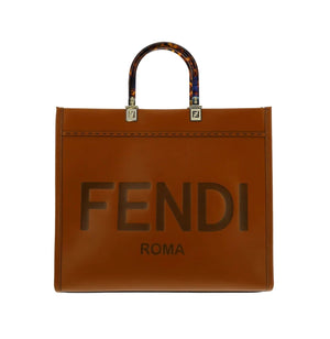 FENDI White Rice Calf Leather Medium Sunshine Tote for Women