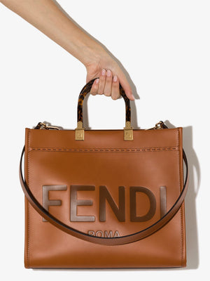 FENDI White Rice Calf Leather Medium Sunshine Tote for Women