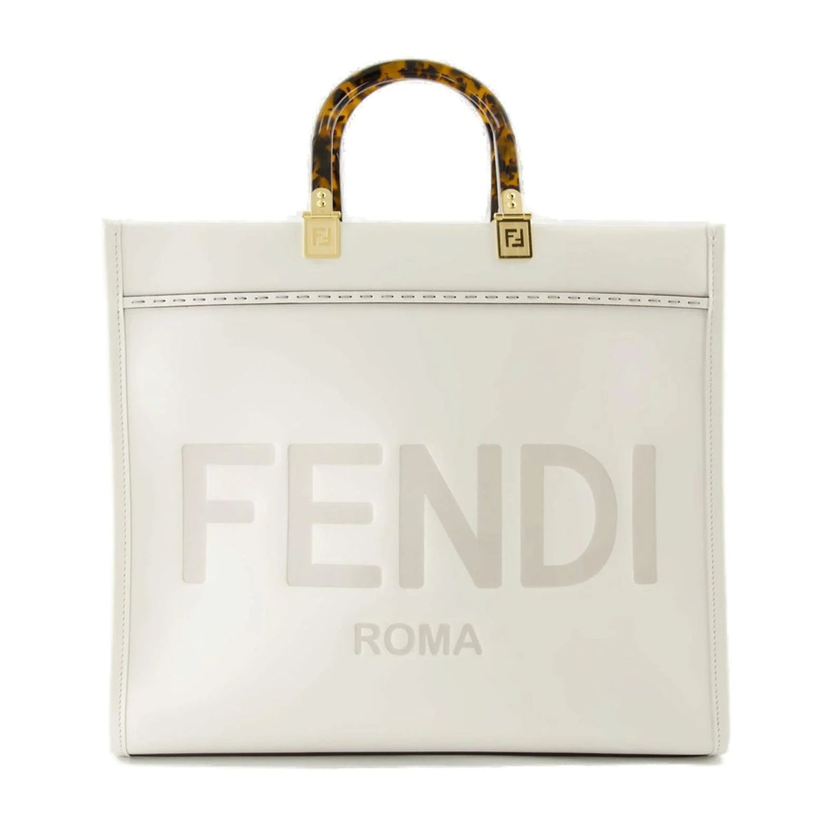 FENDI White Rice Calf Leather Medium Sunshine Tote for Women