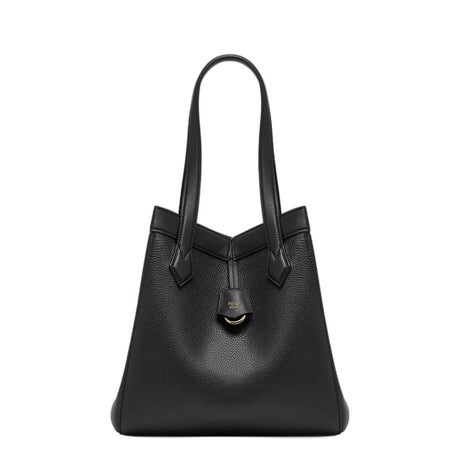 FENDI Convertible Black Pebbled Leather Tote Handbag for Women