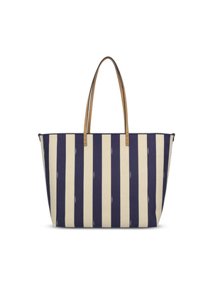 FENDI Reversible Roll Large Shopper in Blue Striped Fabric