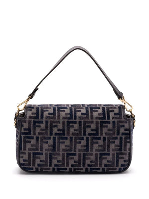 FENDI Dark Blue Chenille Medium Baguette Handbag