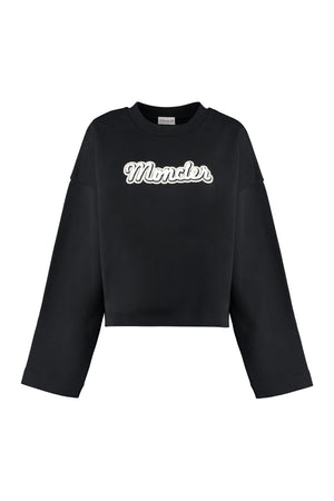 MONCLER Black Cotton Crew-Neck Sweatshirt for Women with Ribbed Neckline