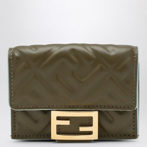 FENDI Mini Tri-Fold Wallet in Green Nappa Leather