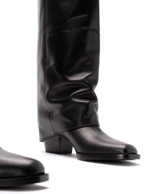 FENDI Knee-Length Leather Boots with Low Block Heel