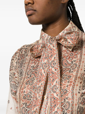 ZIMMERMANN Multicolored Silk and Linen Shirt with Removable Bow