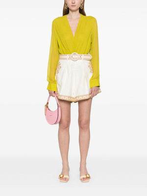 ZIMMERMANN Embroidered Cream Linen Shorts with Detachable Belt