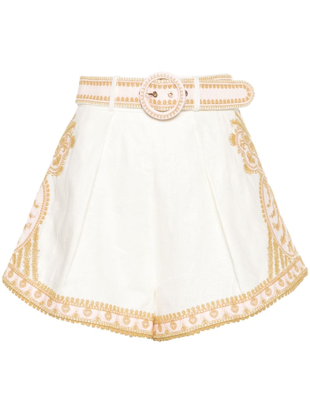 ZIMMERMANN Embroidered Cream Linen Shorts with Detachable Belt