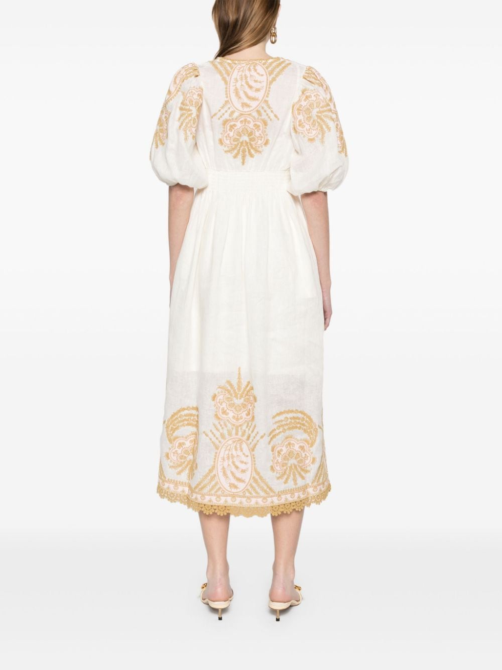 ZIMMERMANN Embroidered Cream Linen Midi Dress