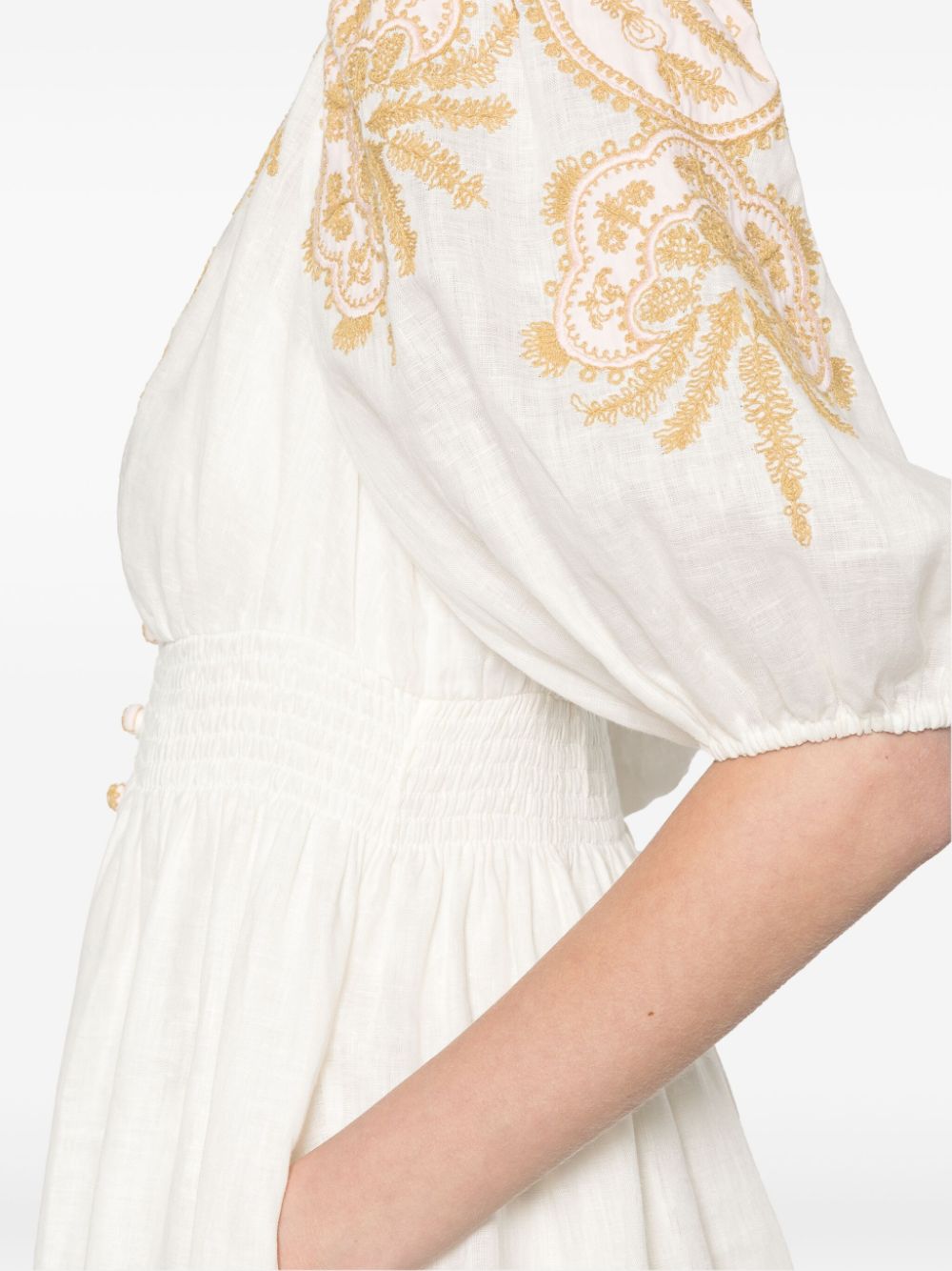 ZIMMERMANN Embroidered Cream Linen Midi Dress