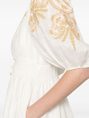 ZIMMERMANN Embroidered Cream Linen Midi Dress