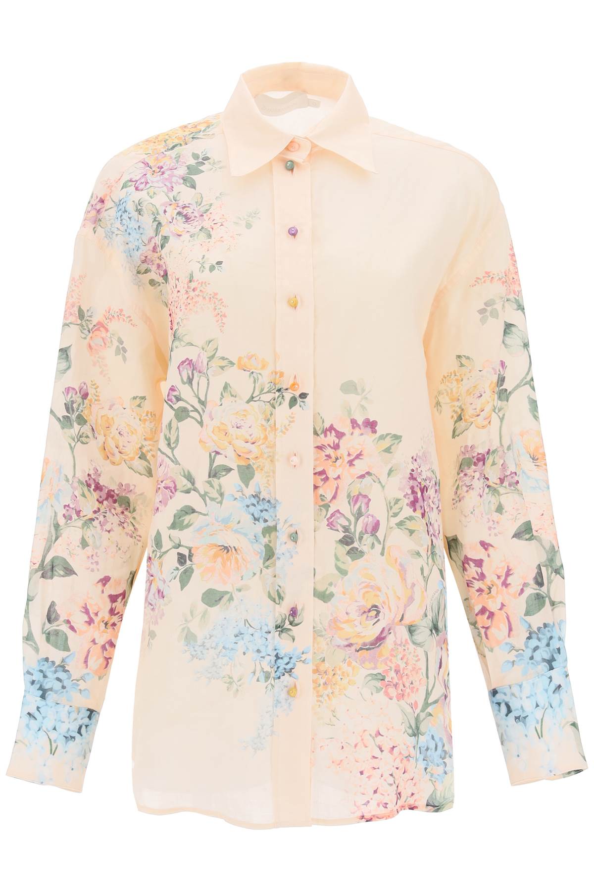 ZIMMERMANN Floral Print Oversized Shirt in Pure Ramie