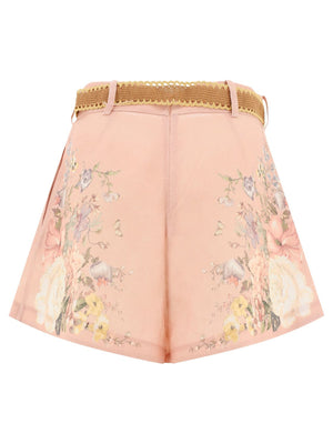 ZIMMERMANN High-Rise Linen Mini Shorts in Pink Floral