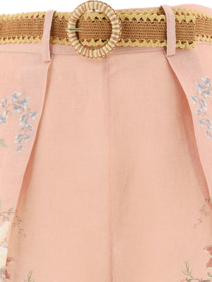 ZIMMERMANN High-Rise Linen Mini Shorts in Pink Floral