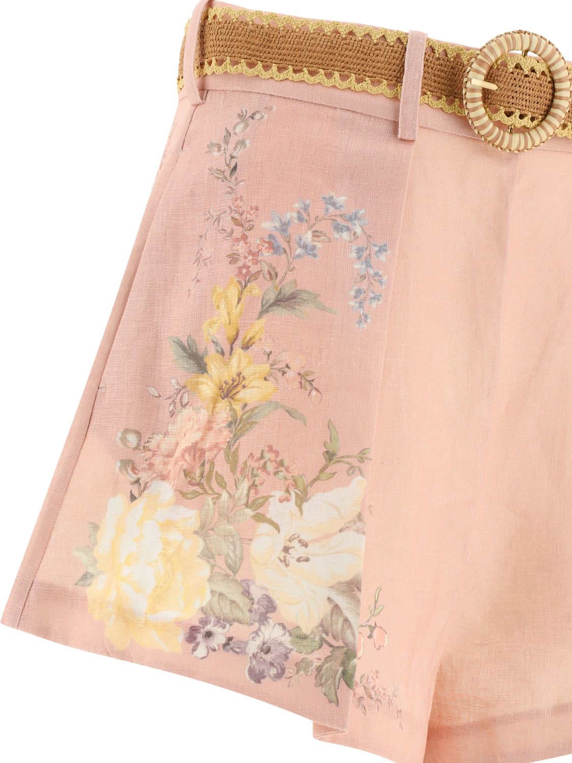 ZIMMERMANN High-Rise Linen Mini Shorts in Pink Floral