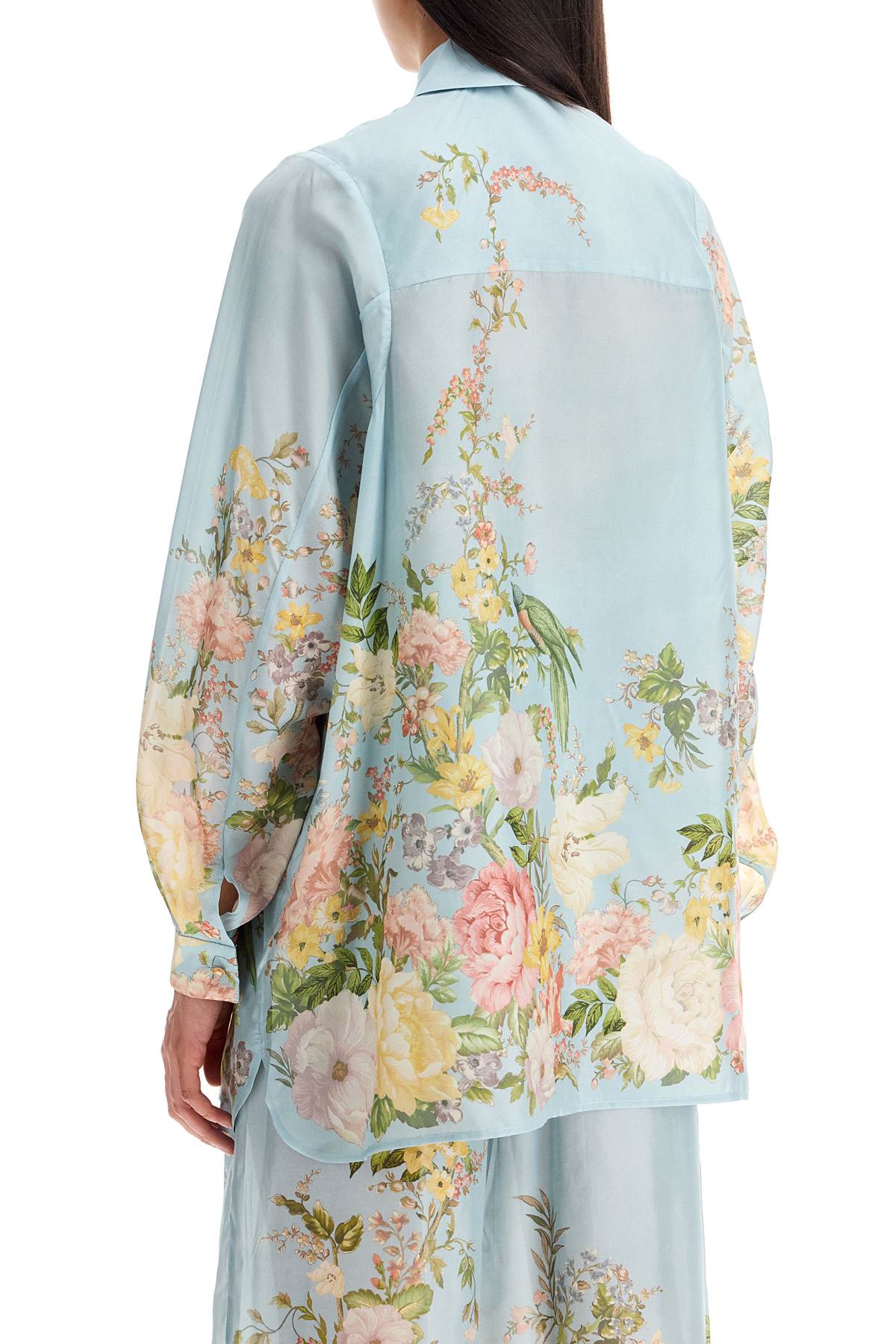 ZIMMERMANN Elegant Floral Silk Shirt in Light Blue