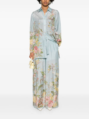 ZIMMERMANN Elegant Floral Silk Shirt in Light Blue