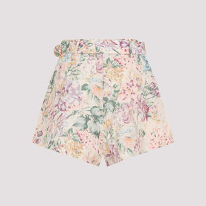 ZIMMERMANN Holiday Floral Linen Pleated Shorts