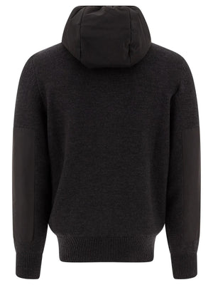 MONCLER Men's Functional Grey Wool Cardigan with Hood and Zipped Closure