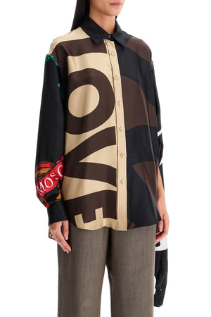 MOSCHINO COUTURE Oversized Multi-Print Silk Shirt with Side Slits - Women's Size IT 40