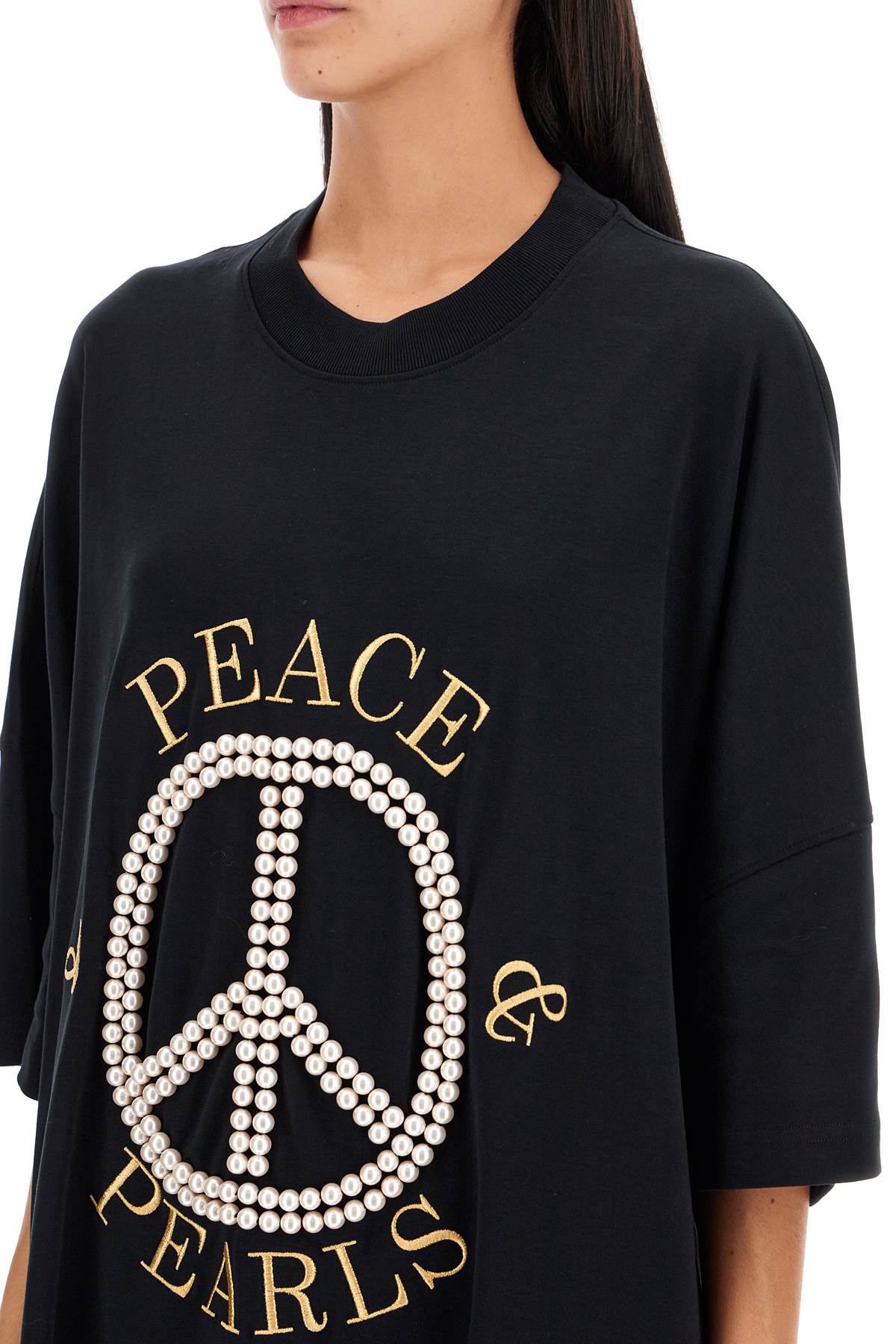 MOSCHINO COUTURE Mini Graphic T-Shirt with Pearl Embellishments