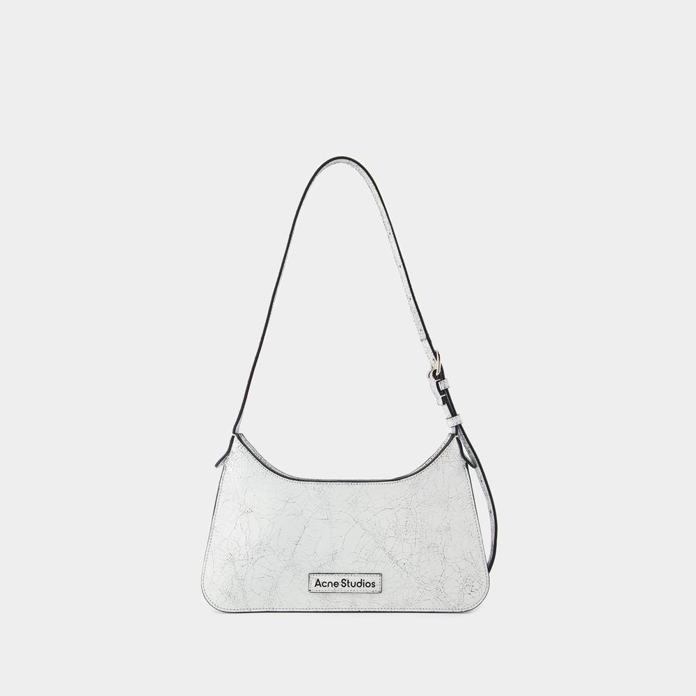 ACNE STUDIOS White Mini Crackle Calfskin Hobbig Shoulder Bag for Women SS24