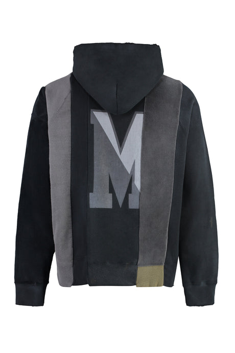 MAISON MIHARA YASUHIRO	 Men's Distressed Black Cotton Hoodie with Vintage Effect and Ribbed Edges