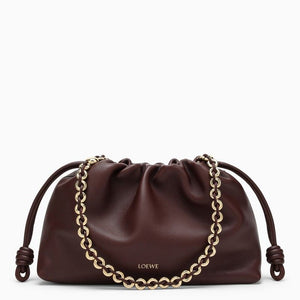 LOEWE Burgundy Mini Ruched Handbag with Adjustable Strap