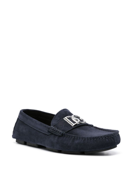 DOLCE & GABBANA Midnight Blue Suede Slip-Ons for Men