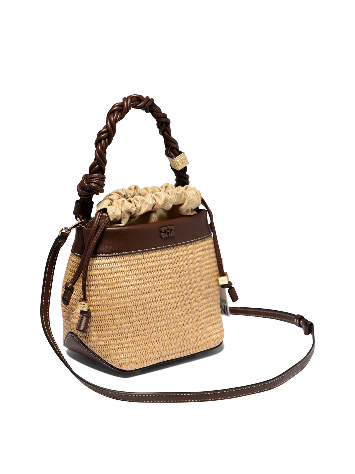 GANNI Chic Beige Mini Bucket Crossbody Bag