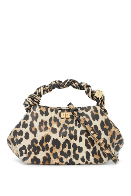 GANNI Hexagonal Animal-Print Handbag with Woven Handle