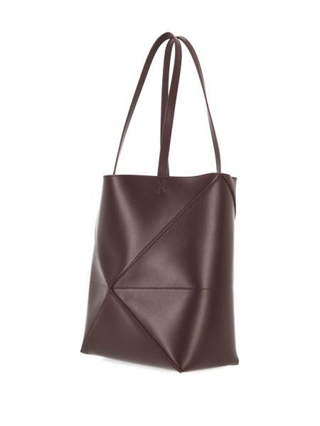 LOEWE Burgundy Calfskin Puzzle Fold Tote Handbag for Women