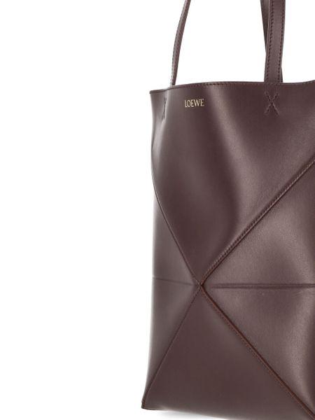 LOEWE Burgundy Calfskin Puzzle Fold Tote Handbag for Women