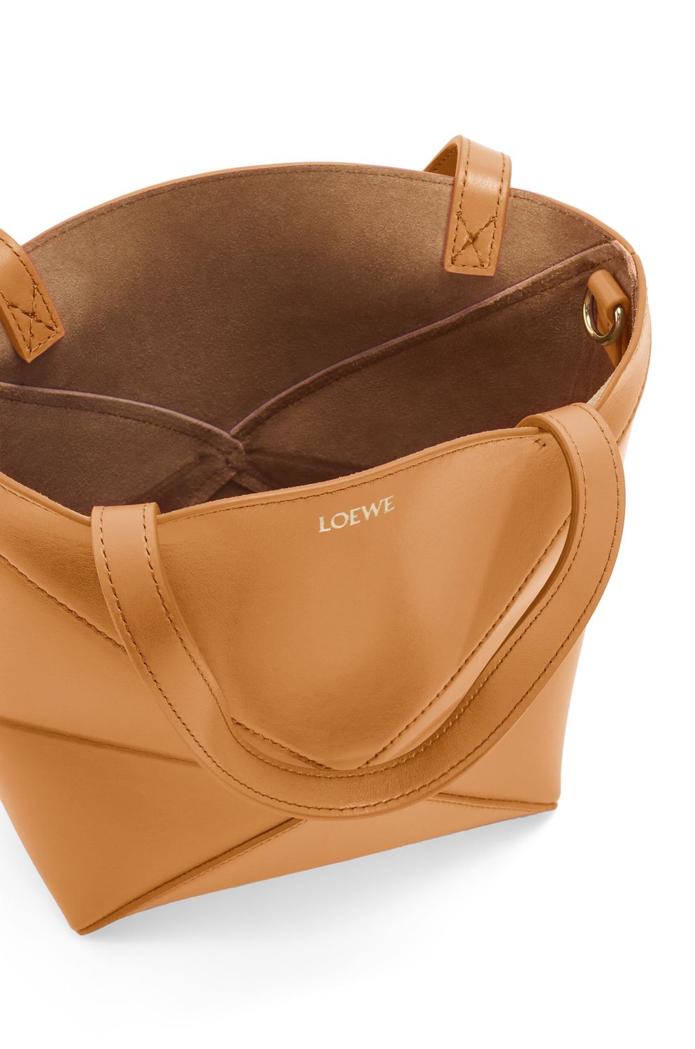 LOEWE Mini Puzzle Fold Brown Calf Leather Tote for Women