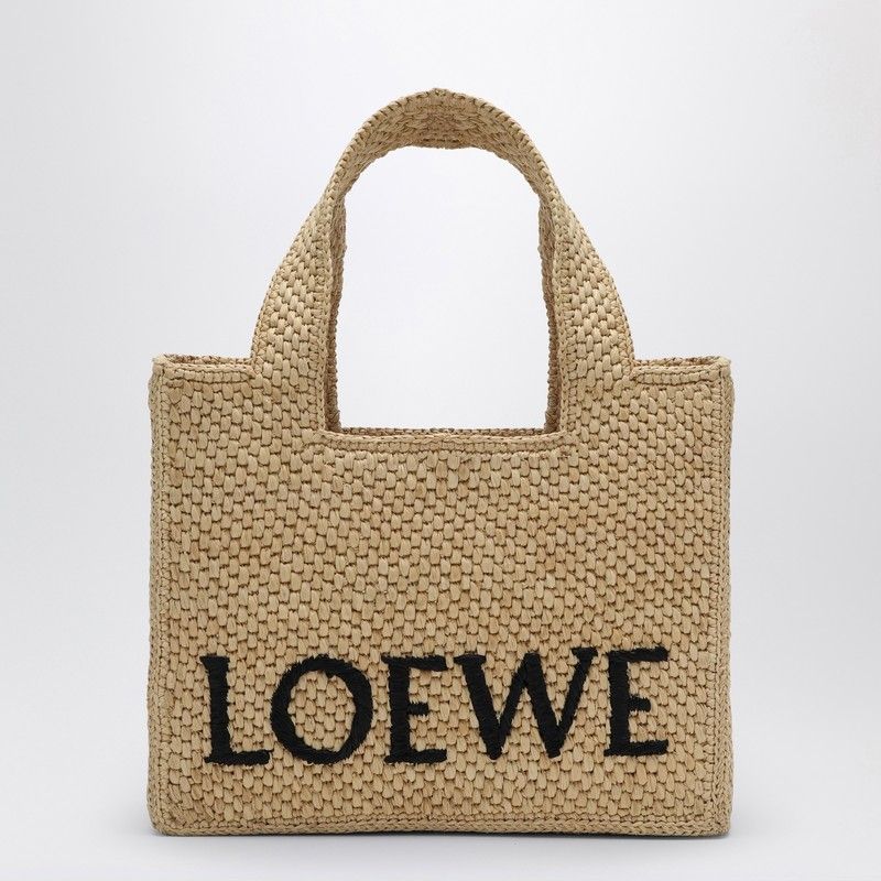 LOEWE Natural Raffia Small Tote with Leather Accents