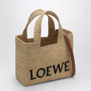 LOEWE Natural Raffia Small Tote with Leather Accents